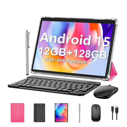 Android 15 Tablet with Keyboard, 128GB Storage, 6GB for RAM
