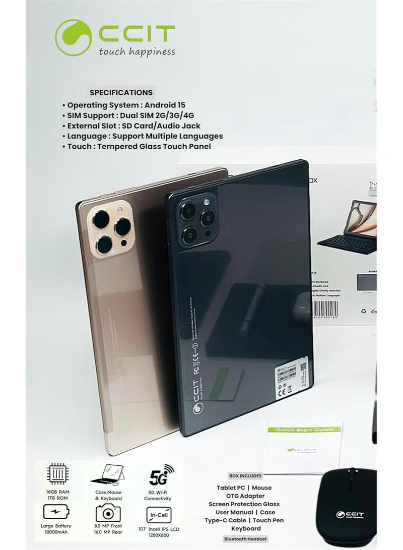 Tab16 ProMax Android 15 Tablet | 10.1" HD Display, 16GB RAM + 1TB ROM