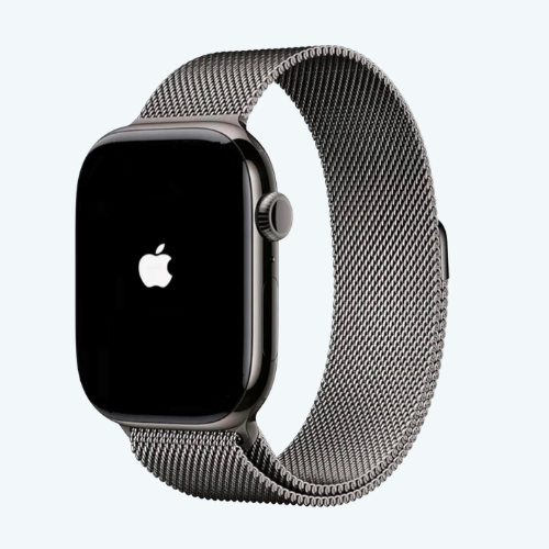 Smartwatch with a mesh band on a light gray background